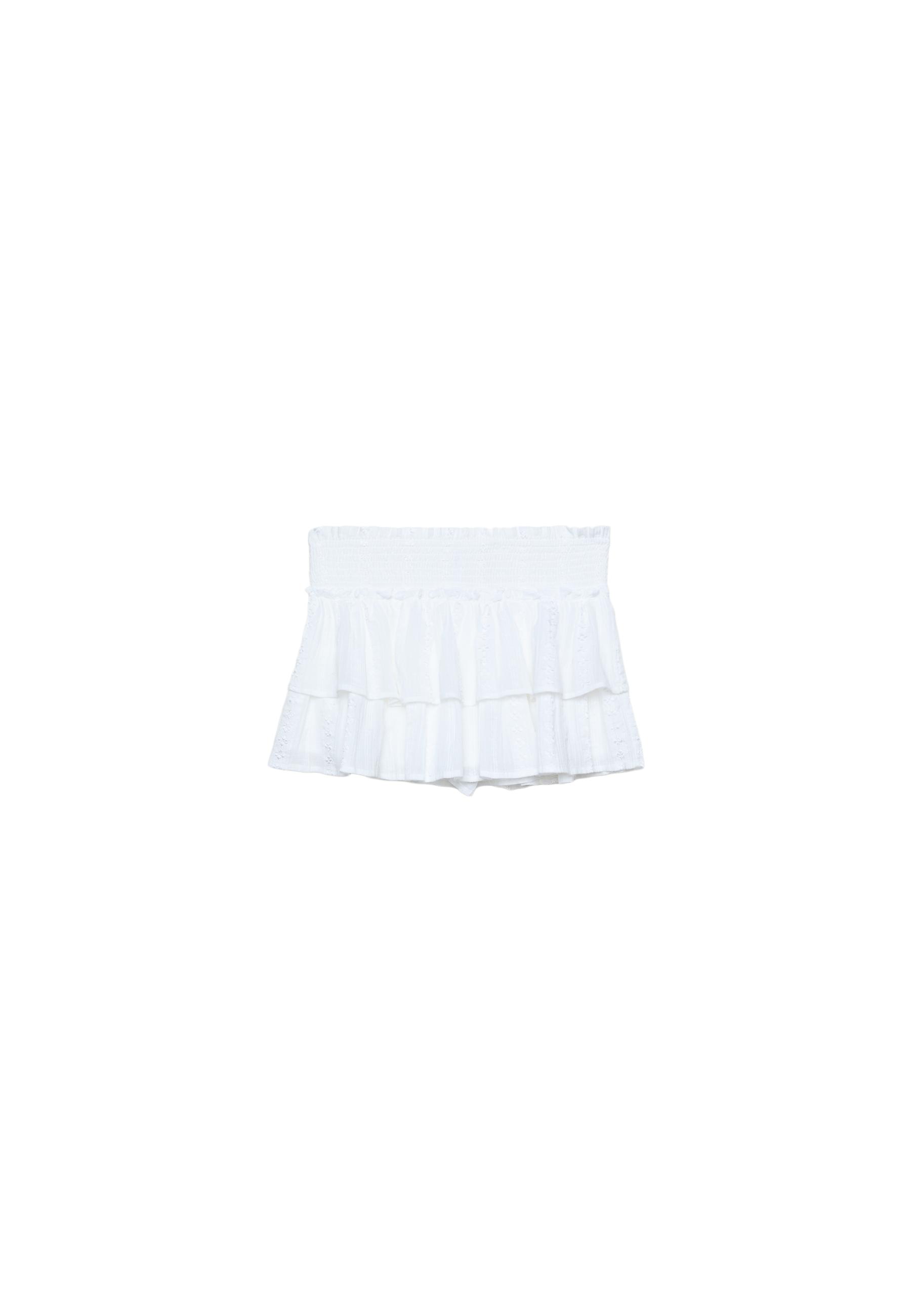 Flowing skort with ruffles — White