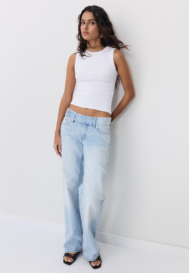 Stradivarius B04 Βασικό Εφαρμοστό Τοπ Αμάνικο Λευκό Xl