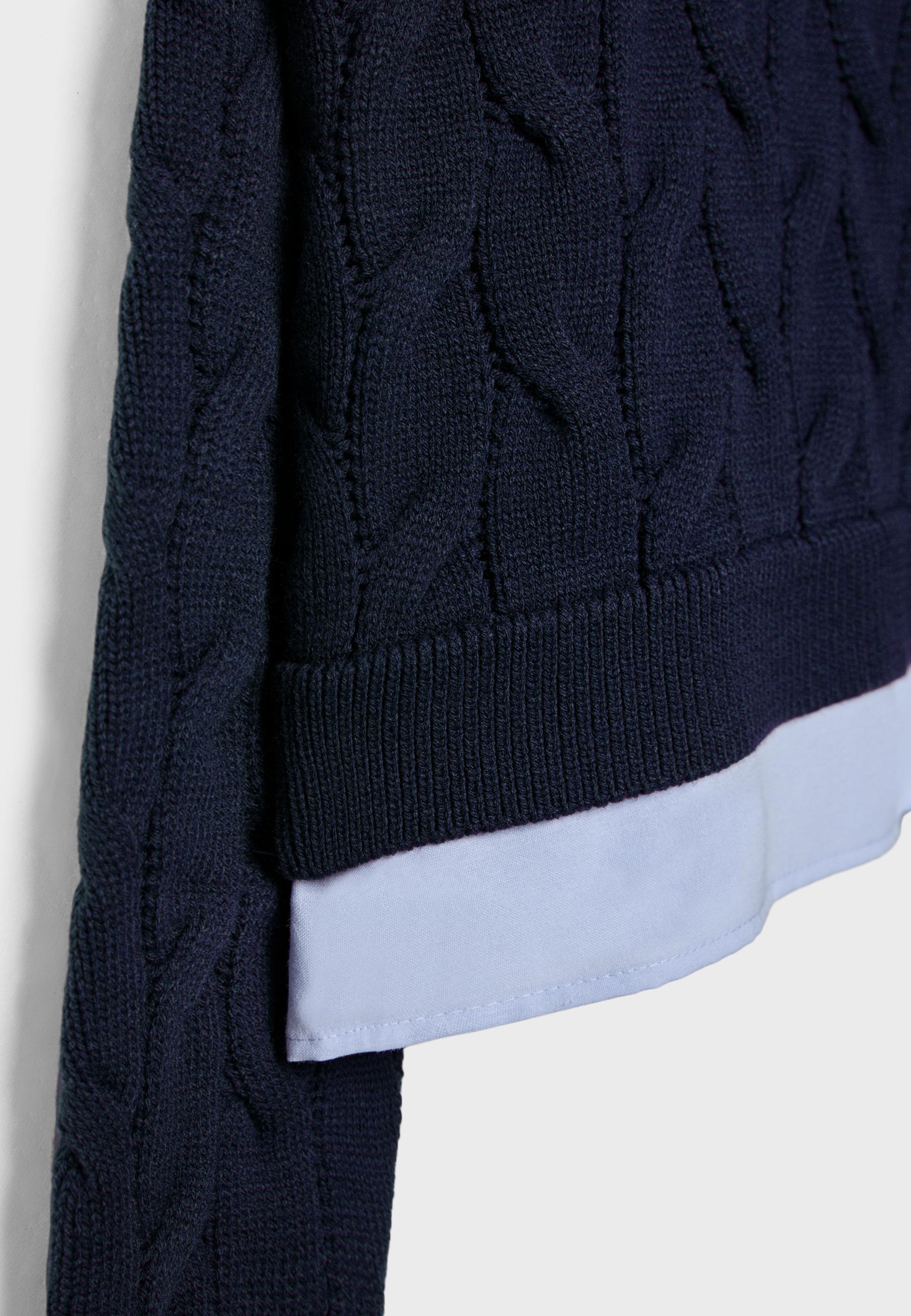 Two-fabric knit sweater with detachable collar — Navy blue