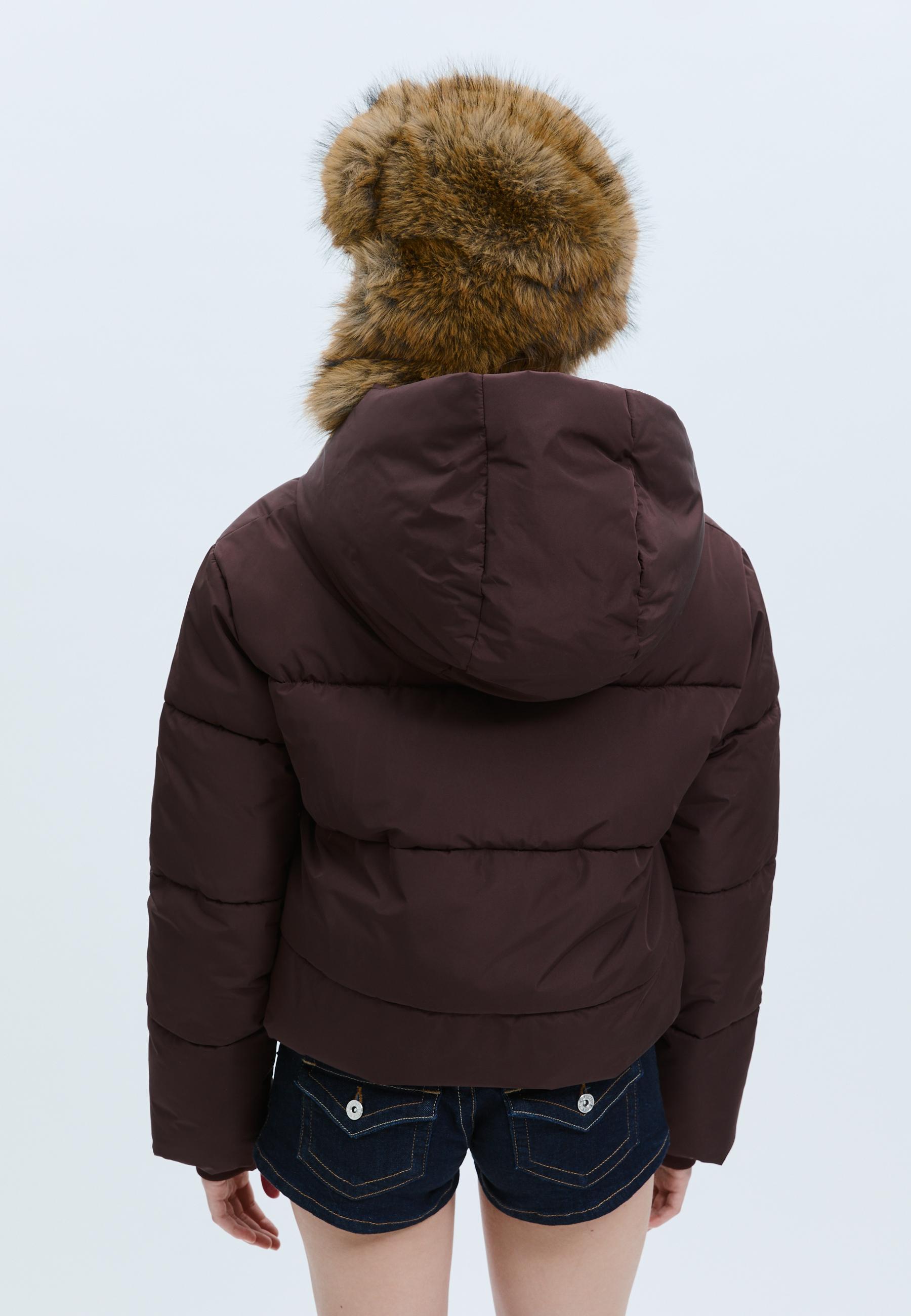 Hooded padded jacket — Brown