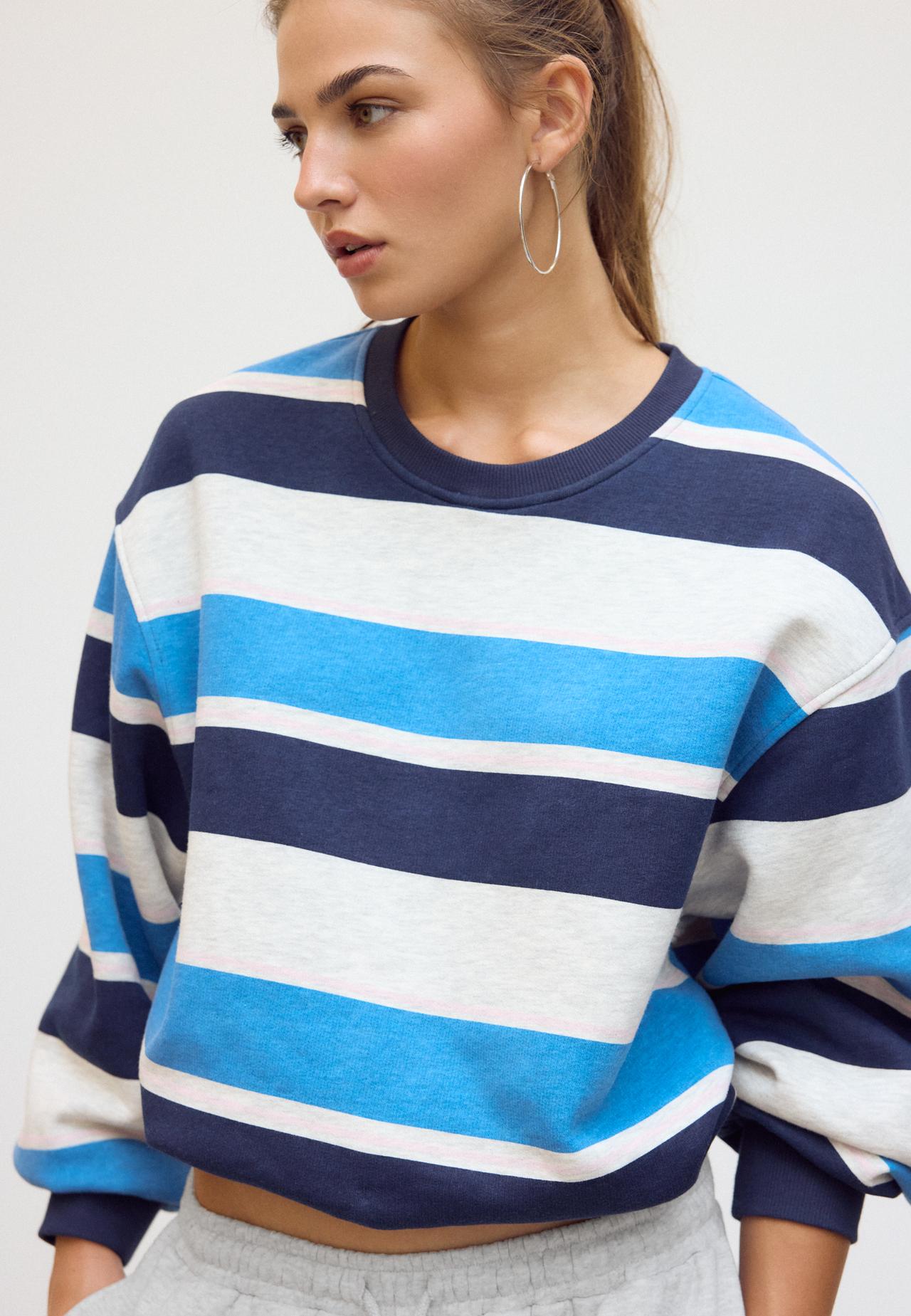 Striped puff-hem sweatshirt — Grey melange