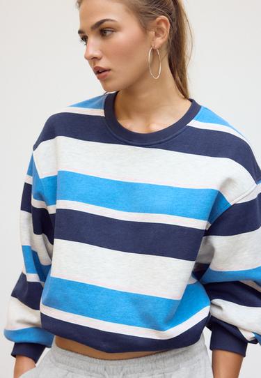 Striped puff-hem sweatshirt — Grey melange 3