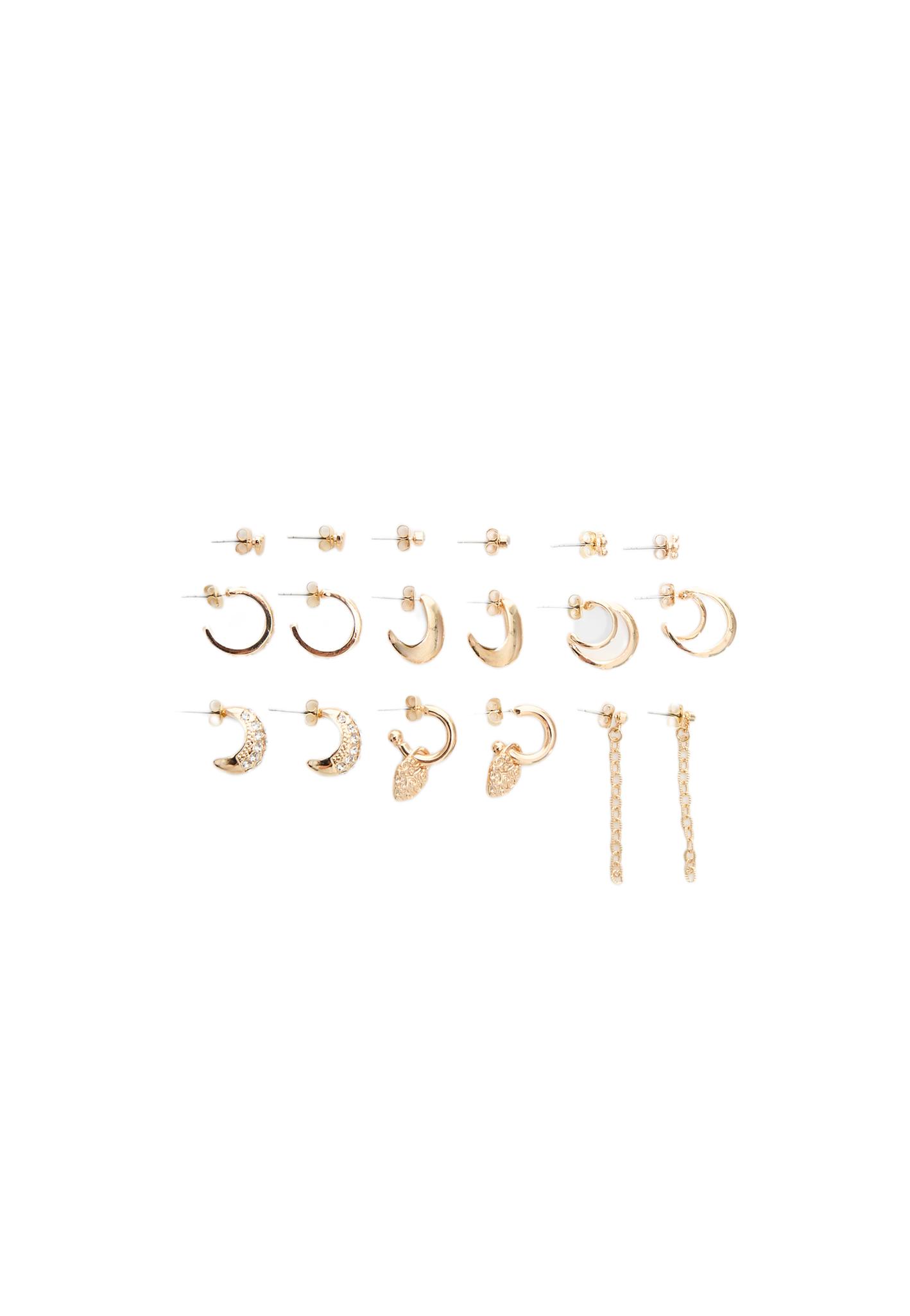 Set of 9 enamel chain earrings — Gold