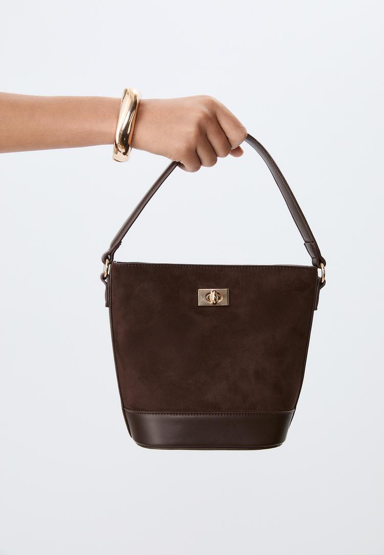 borsa a tracolla secchiello effetto camoscio