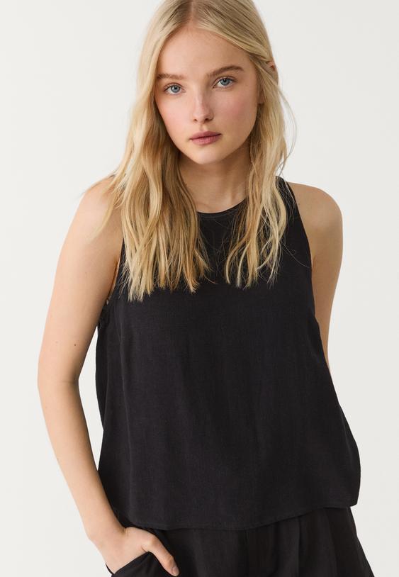 flowing linen blend racerback top
