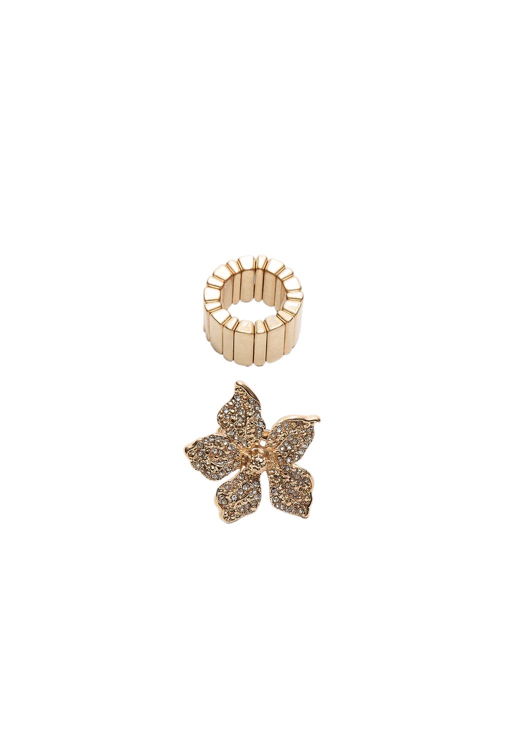 2er-Set Ringe mit Blumen und Glitzer