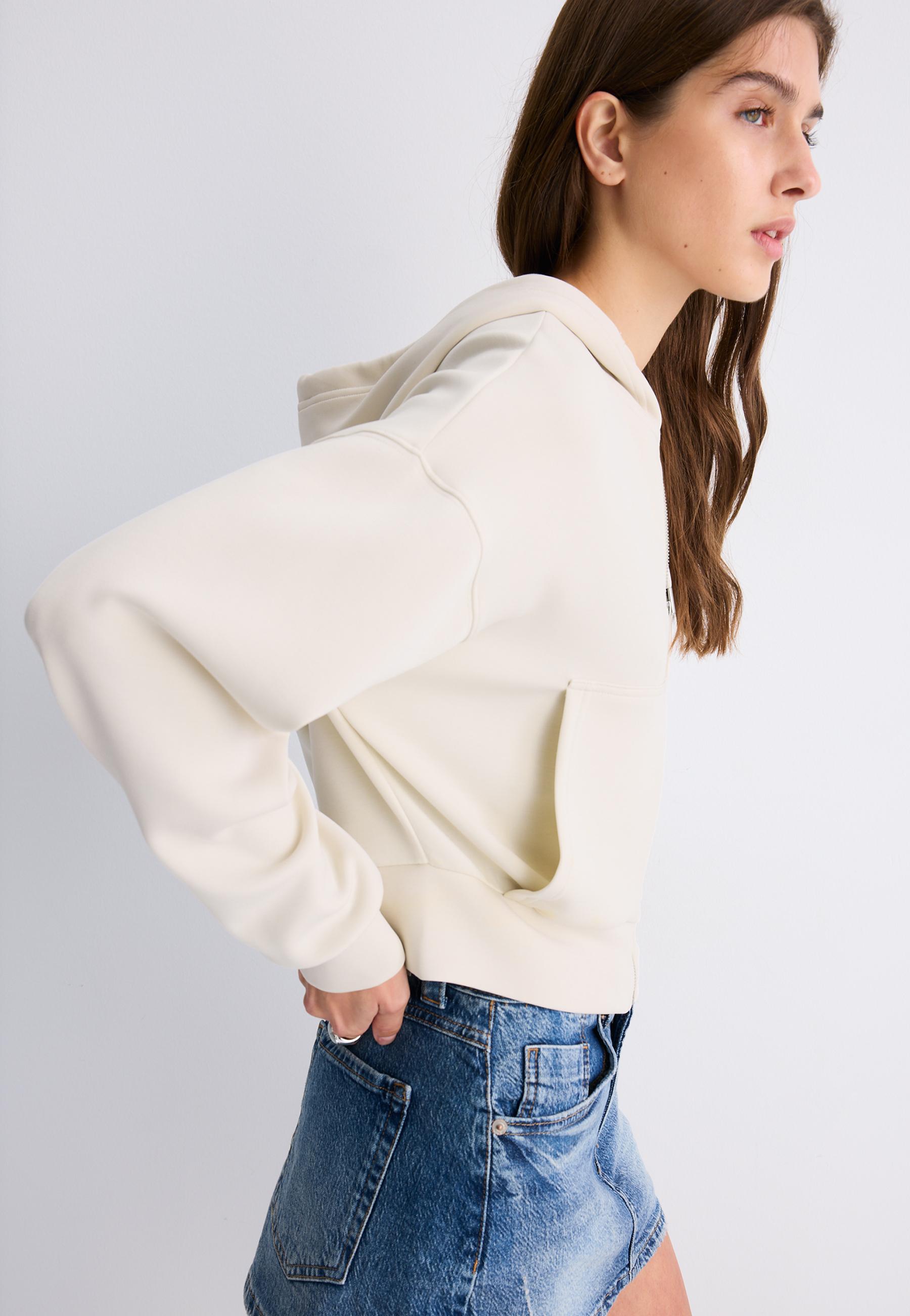 Soft-feel zip-up sweatshirt — Stone