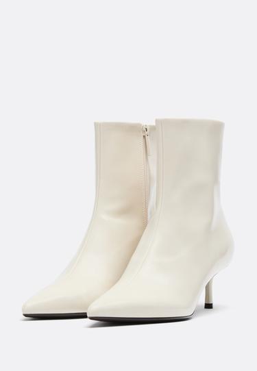 Leather effect kitten heel ankle boots — ECRU 3