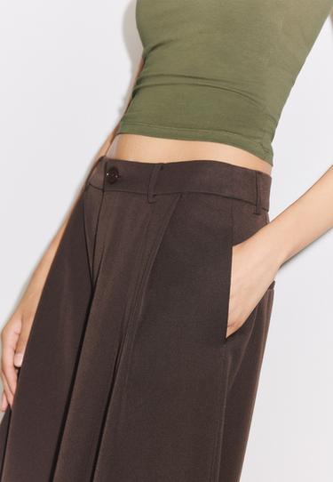 Tailored wide-leg trousers with darts — Brown 4