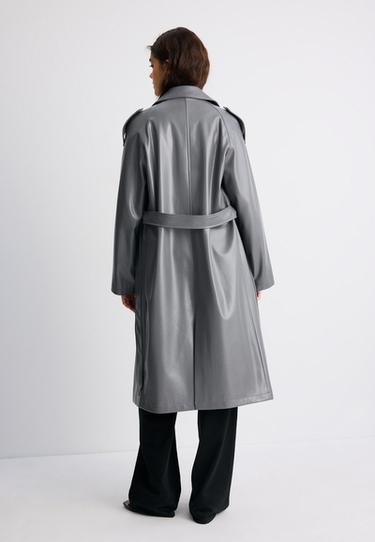 Long leather effect trench coat — Dark grey 5