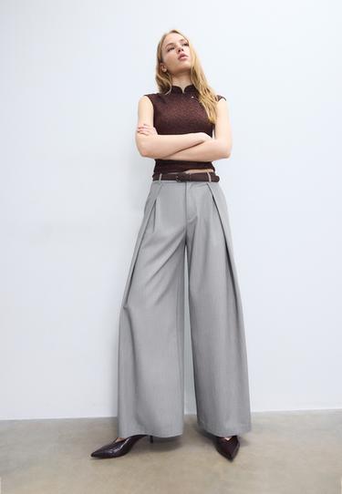 Maxi-darted trousers with belt — Grey melange 1