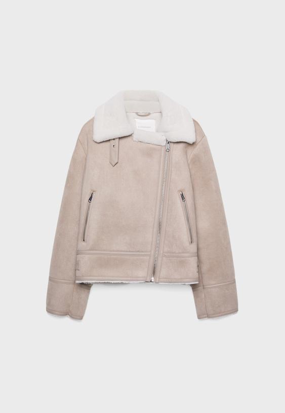 Suni Süet İçi Kürklü Biker Ceket - Görsel 8