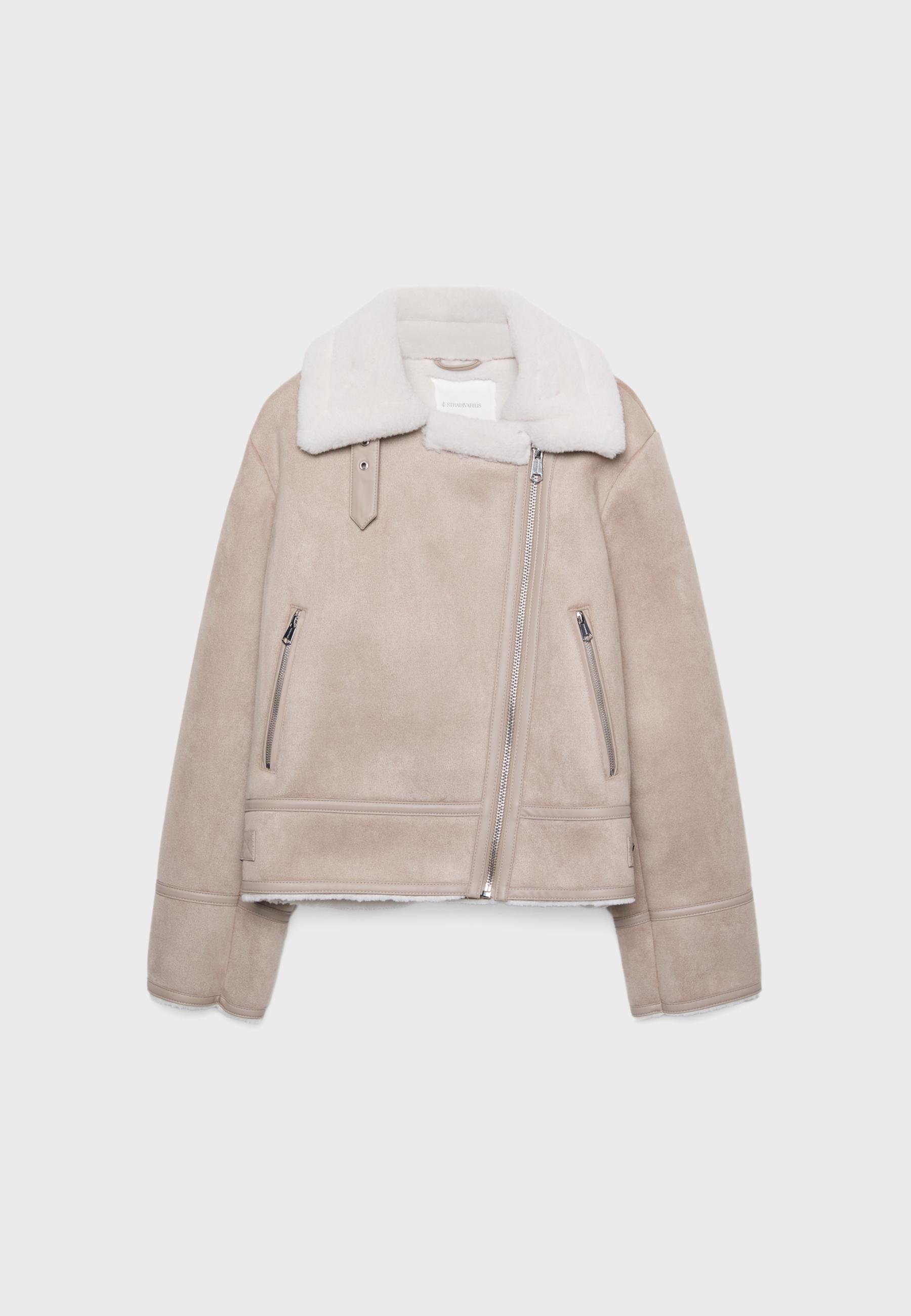 Faux suede biker jacket — Ecru