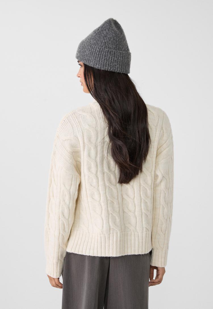 pull col roule maille torsadee