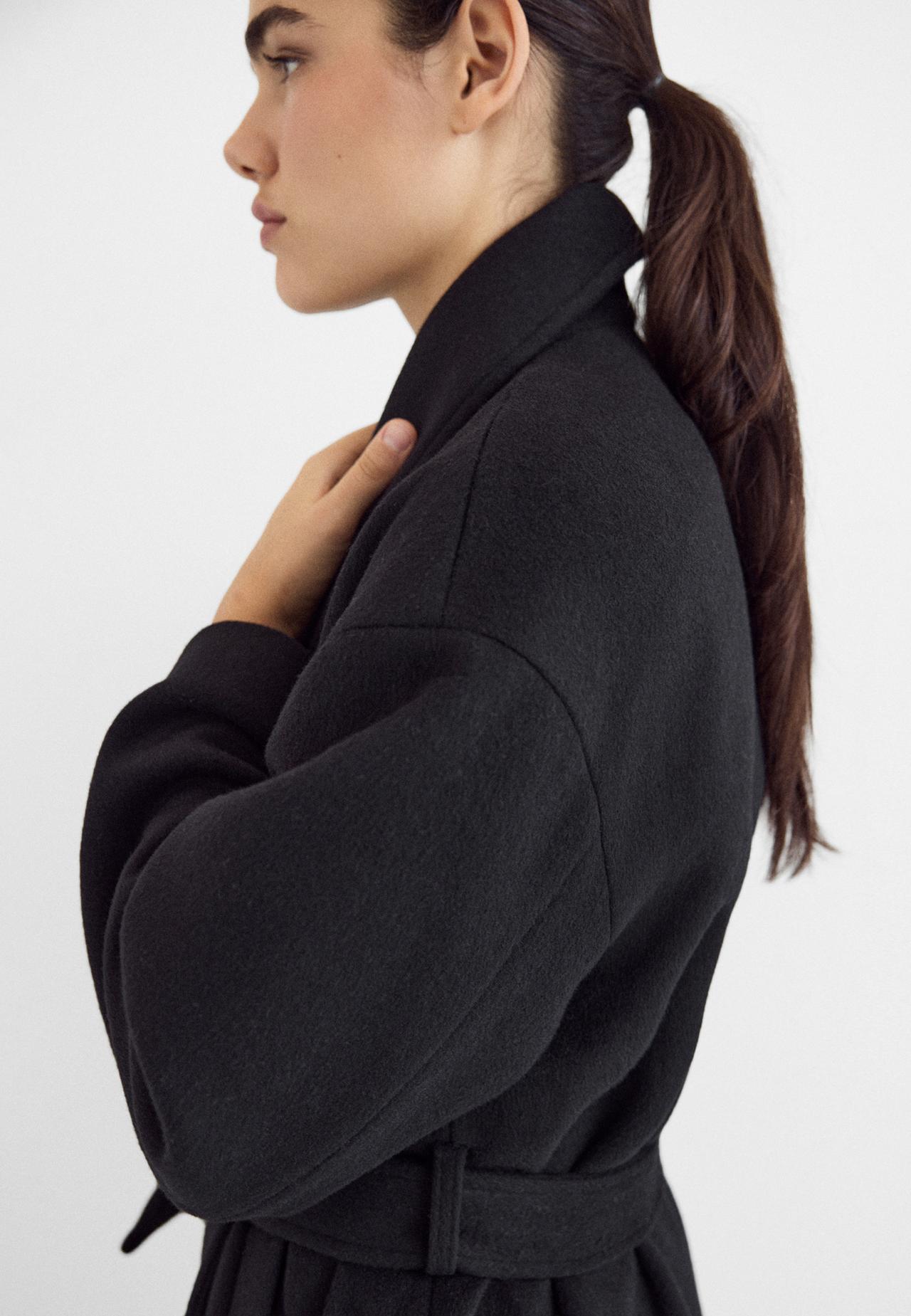 Long felt belted coat — Black