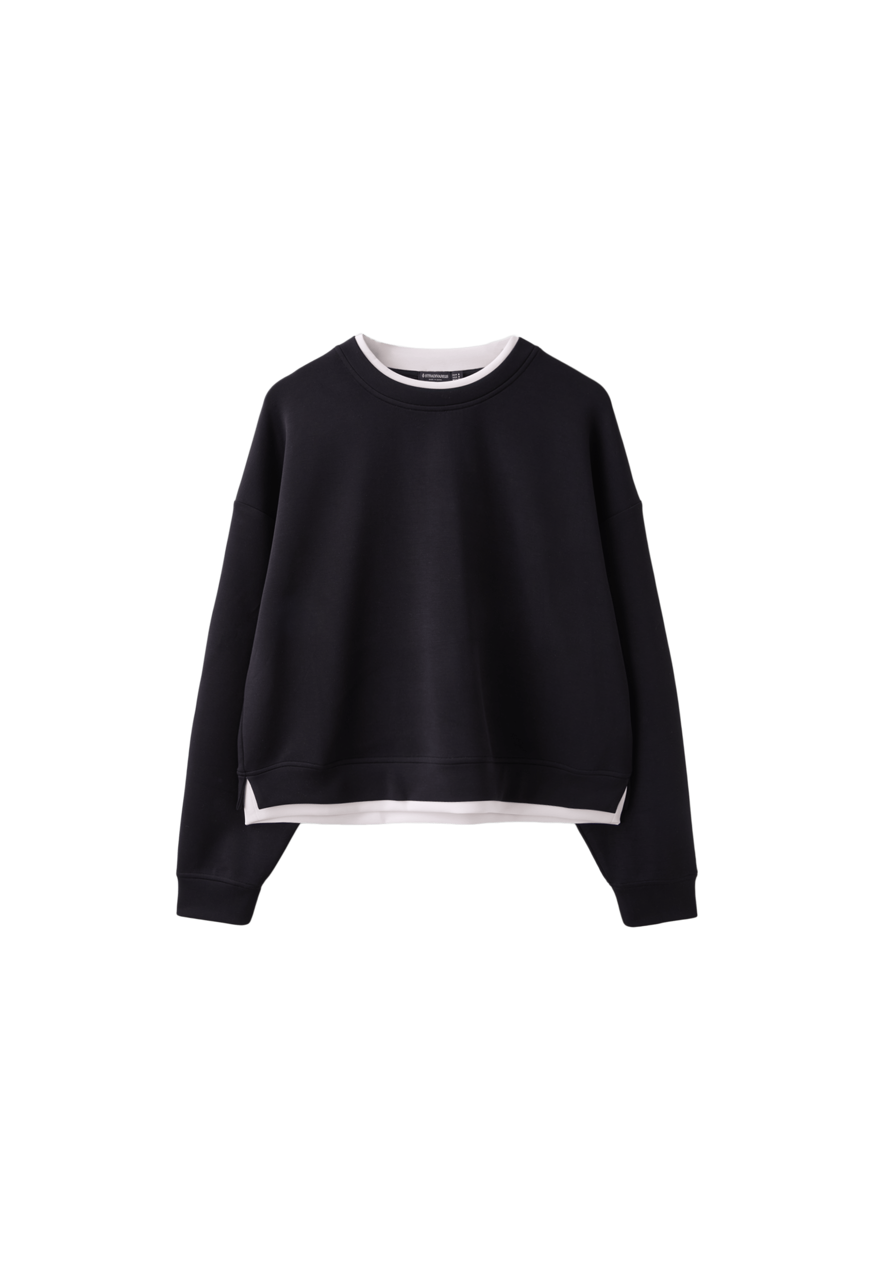 Soft-touch contrast round neck sweatshirt — Black