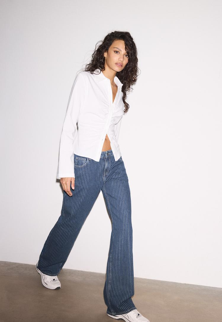 jeans baggy taille moyenne a rayures