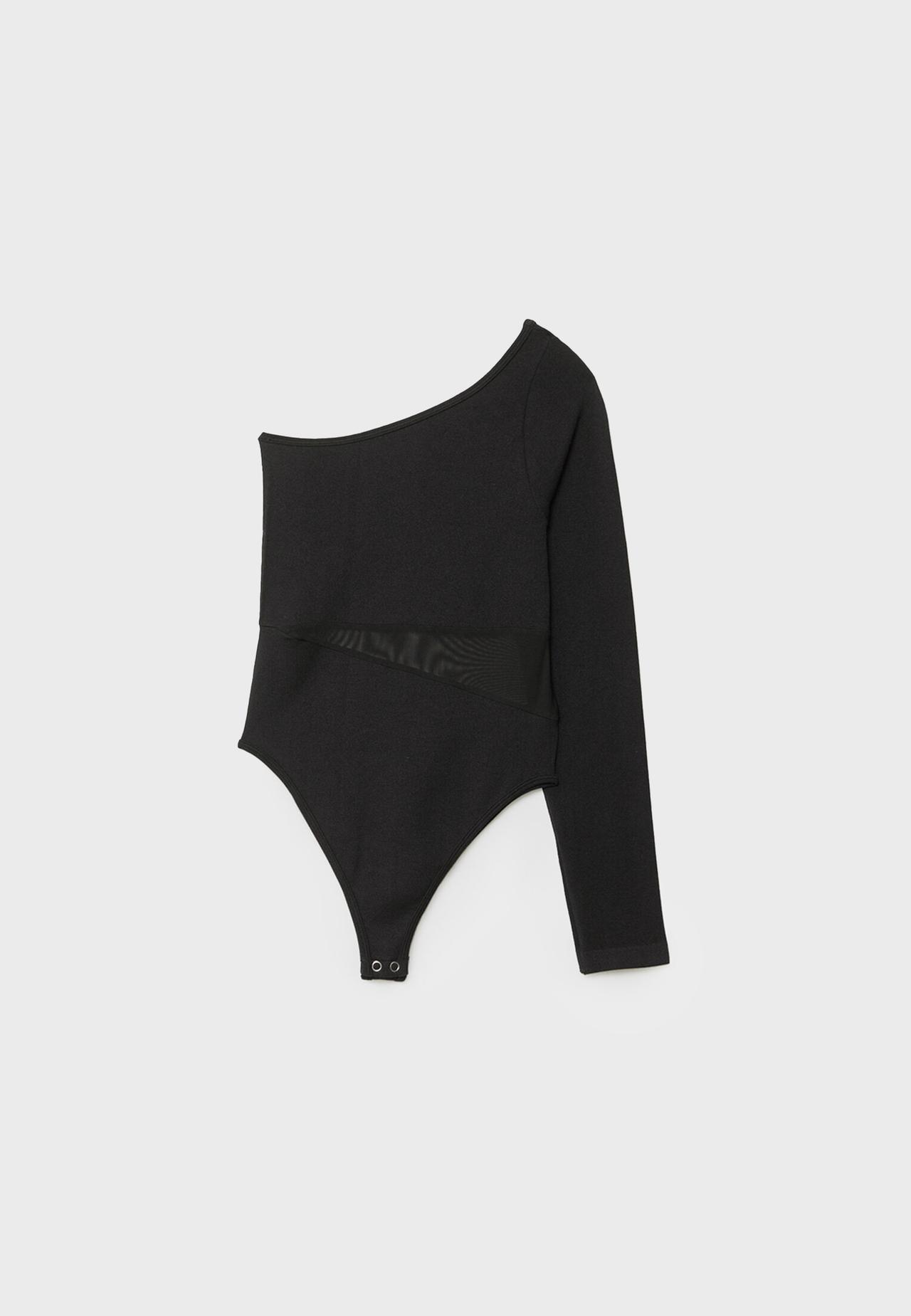 Asymmetric sheer bodysuit — Black