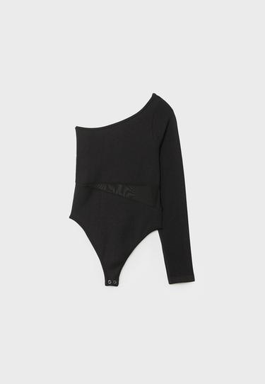 Asymmetric sheer bodysuit — Black 7
