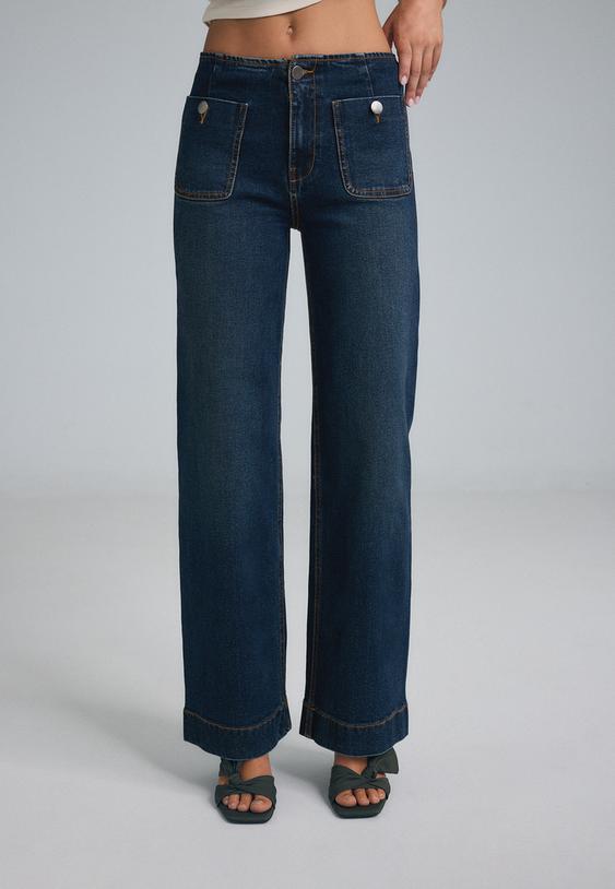 jeans minimalistas d77 com bolsos