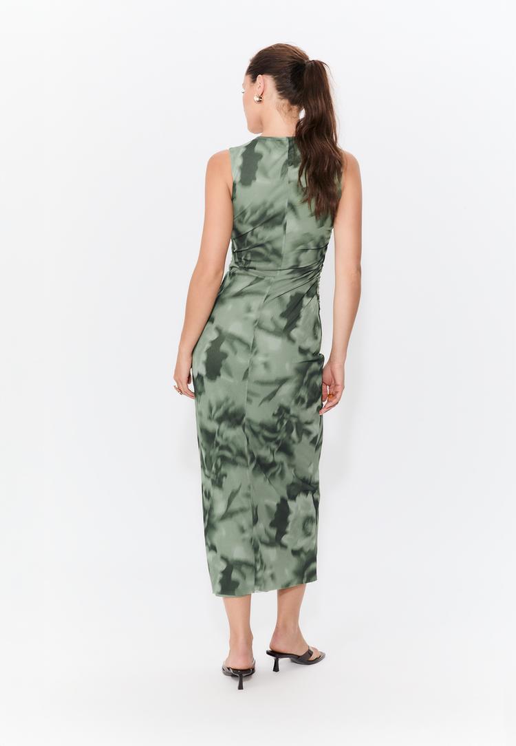 vestido midi tul estampado