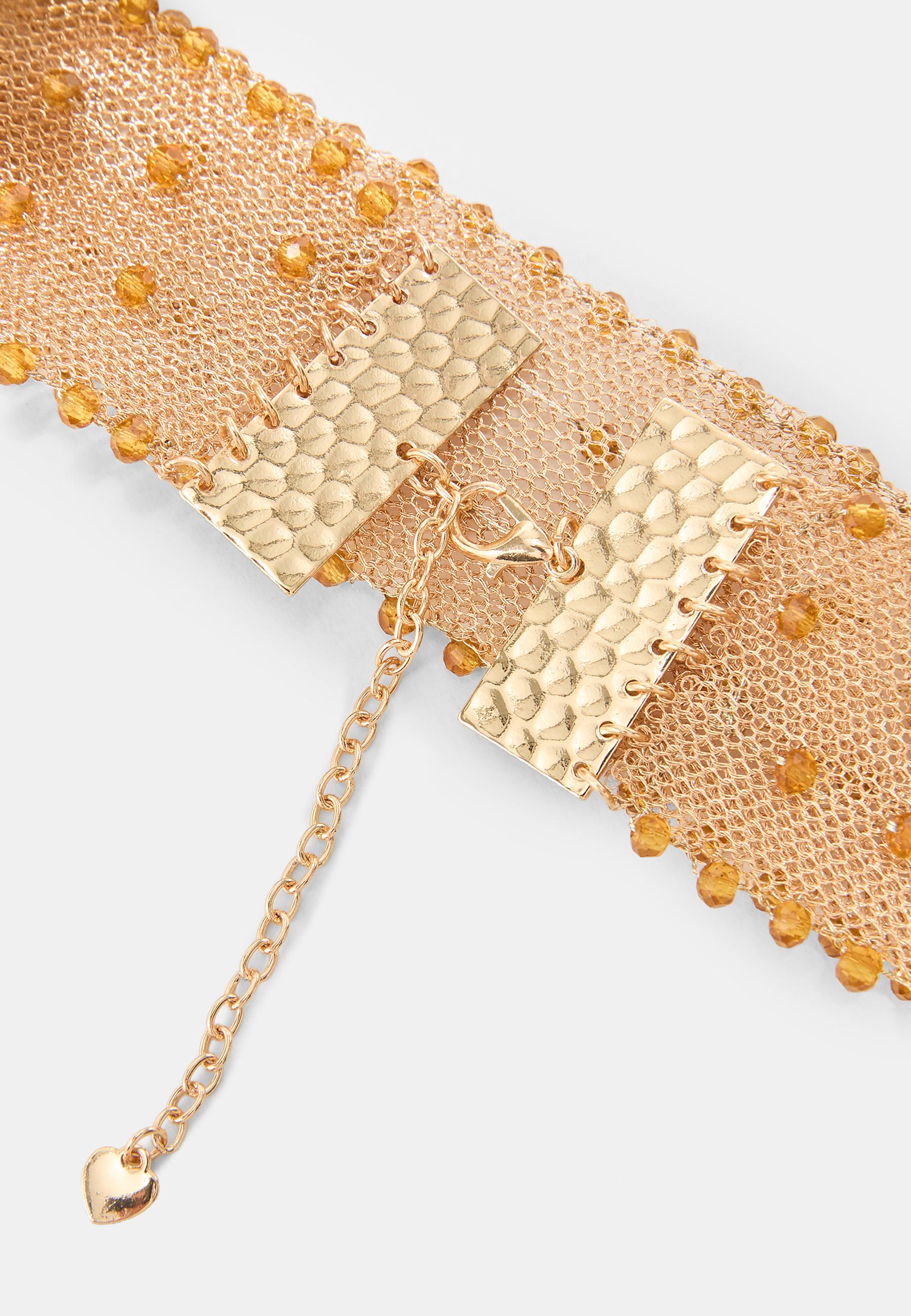 Rigid metal mesh choker — Gold