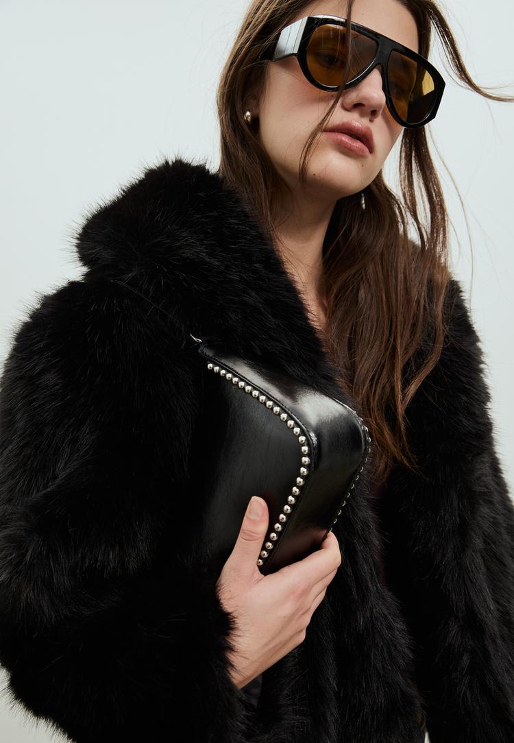leather effect beaded shoulder bag