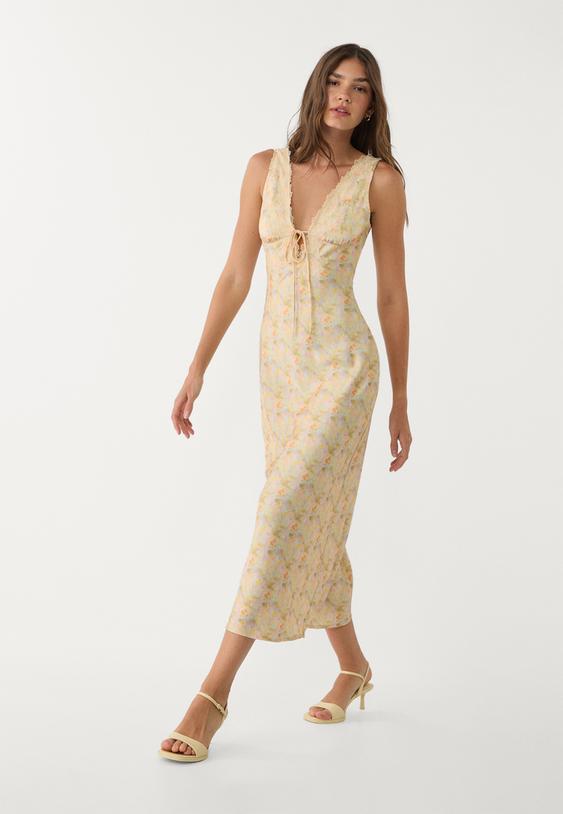 satin and lace midi dress