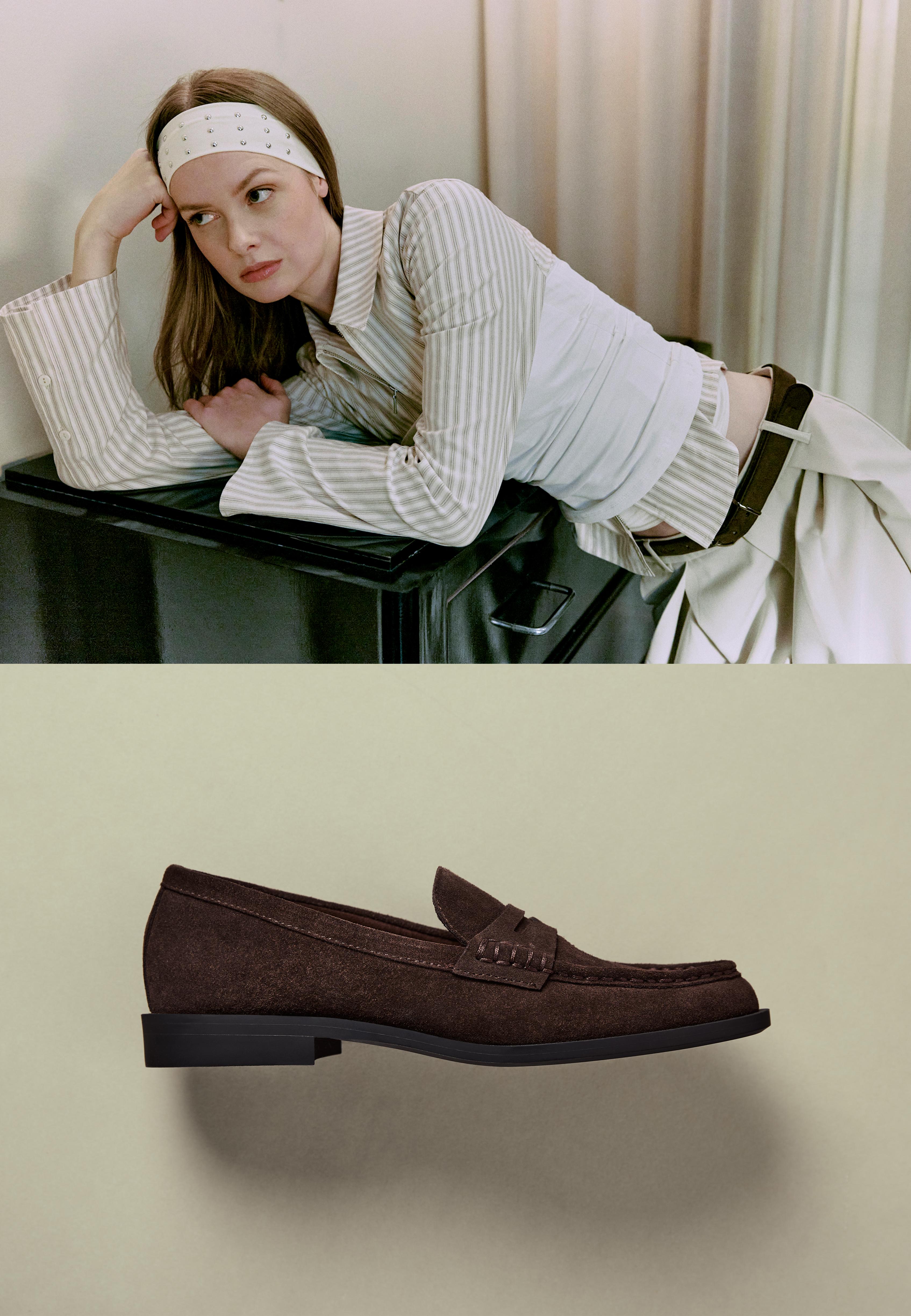 Brown leather loafers — BROWN