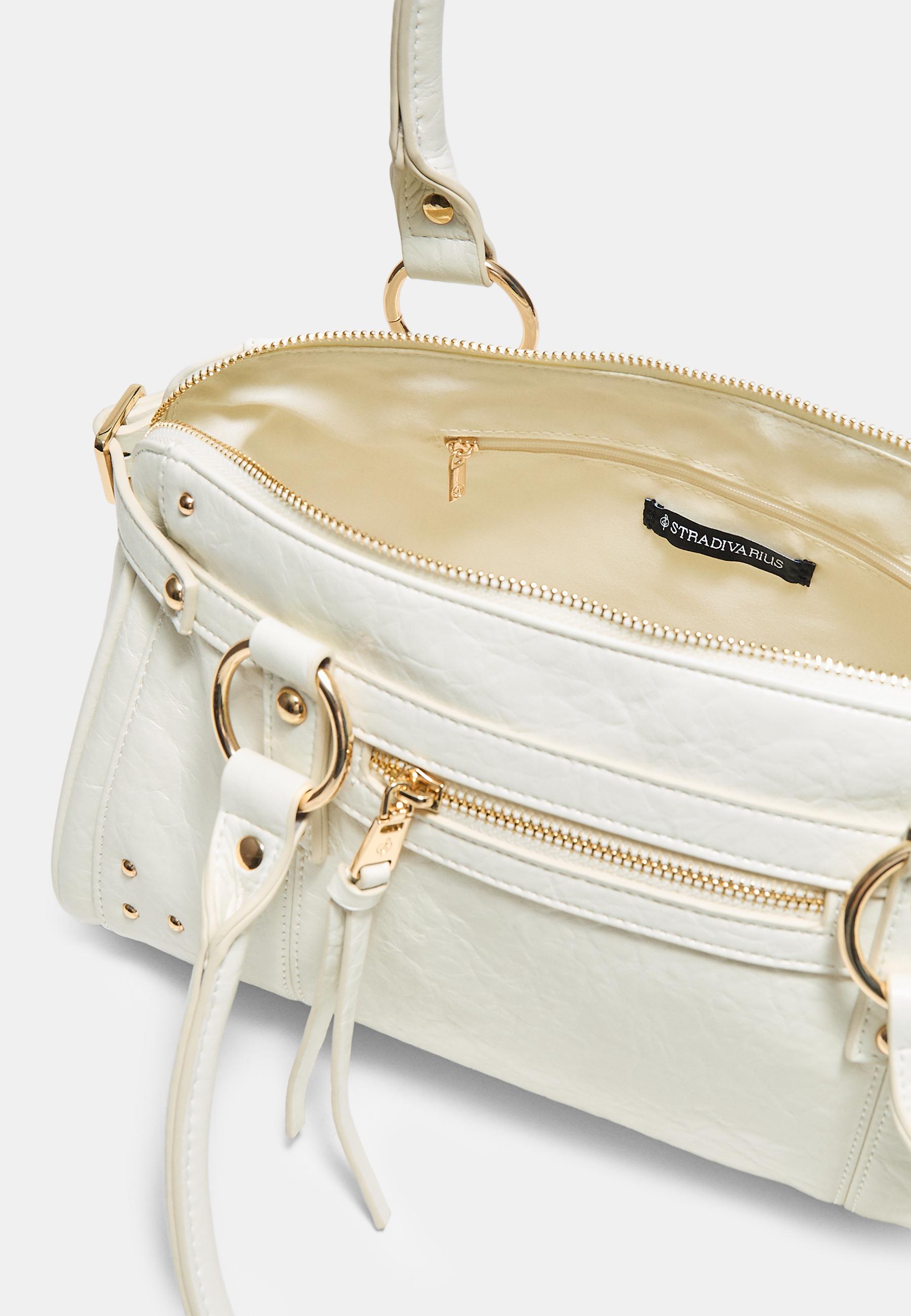 Studded shoulder bag with pocket — Ecru
