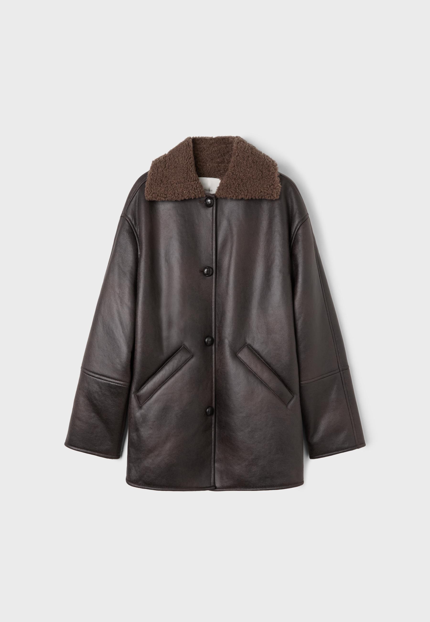 Oversize double-faced button-up jacket — Brown