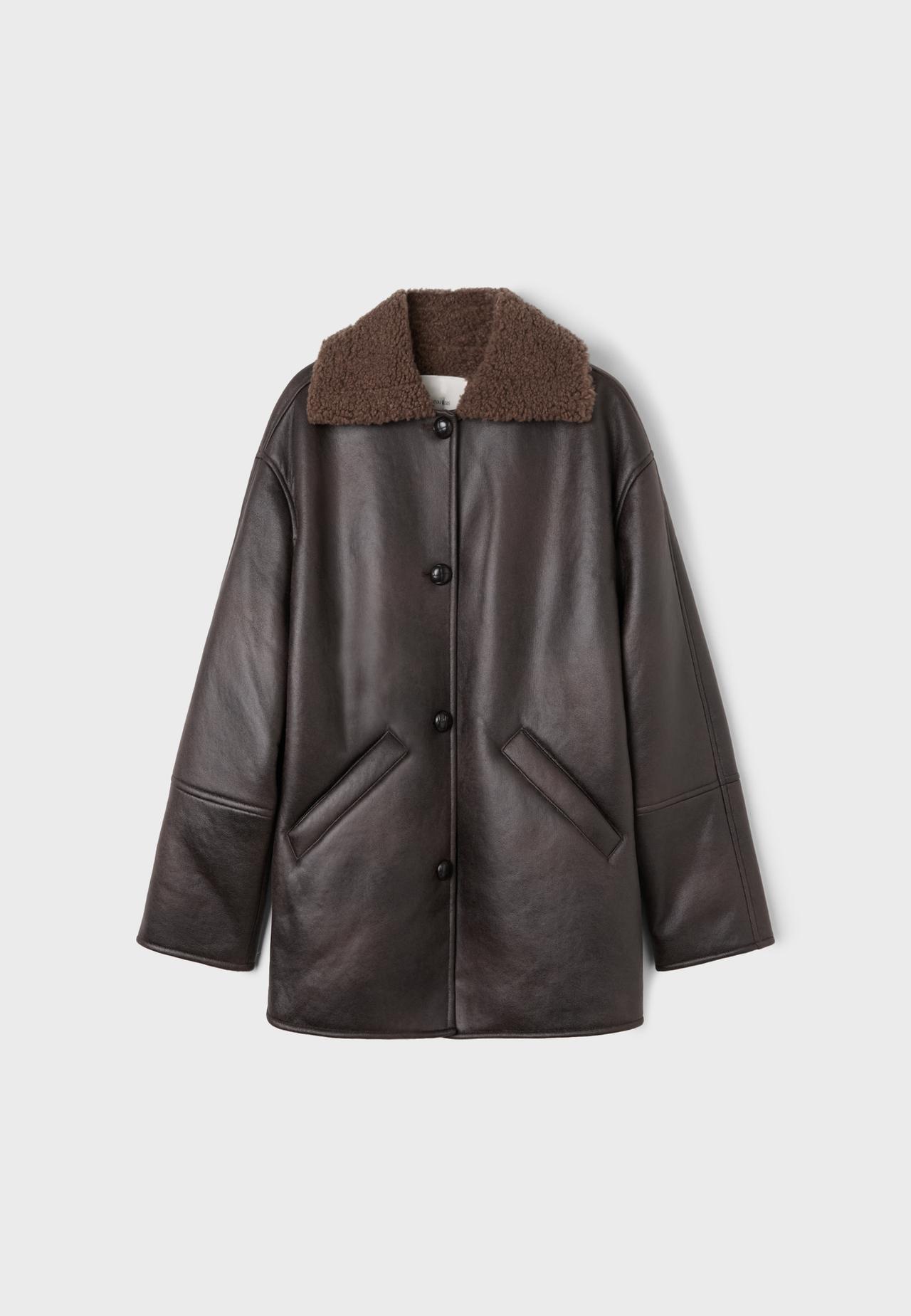 Oversize double-faced button jacket — Brown