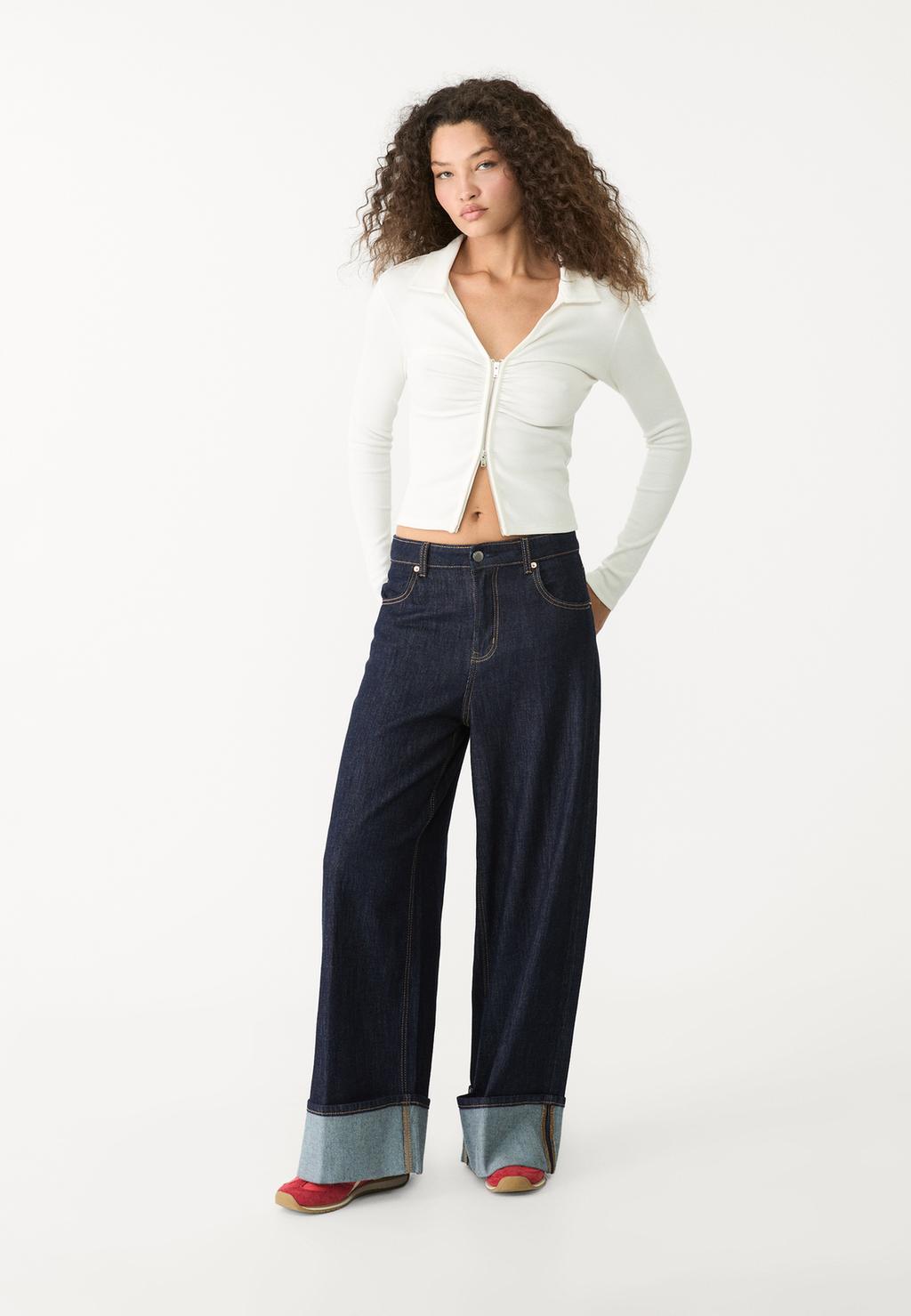 Wide leg jeans met zoomdetail