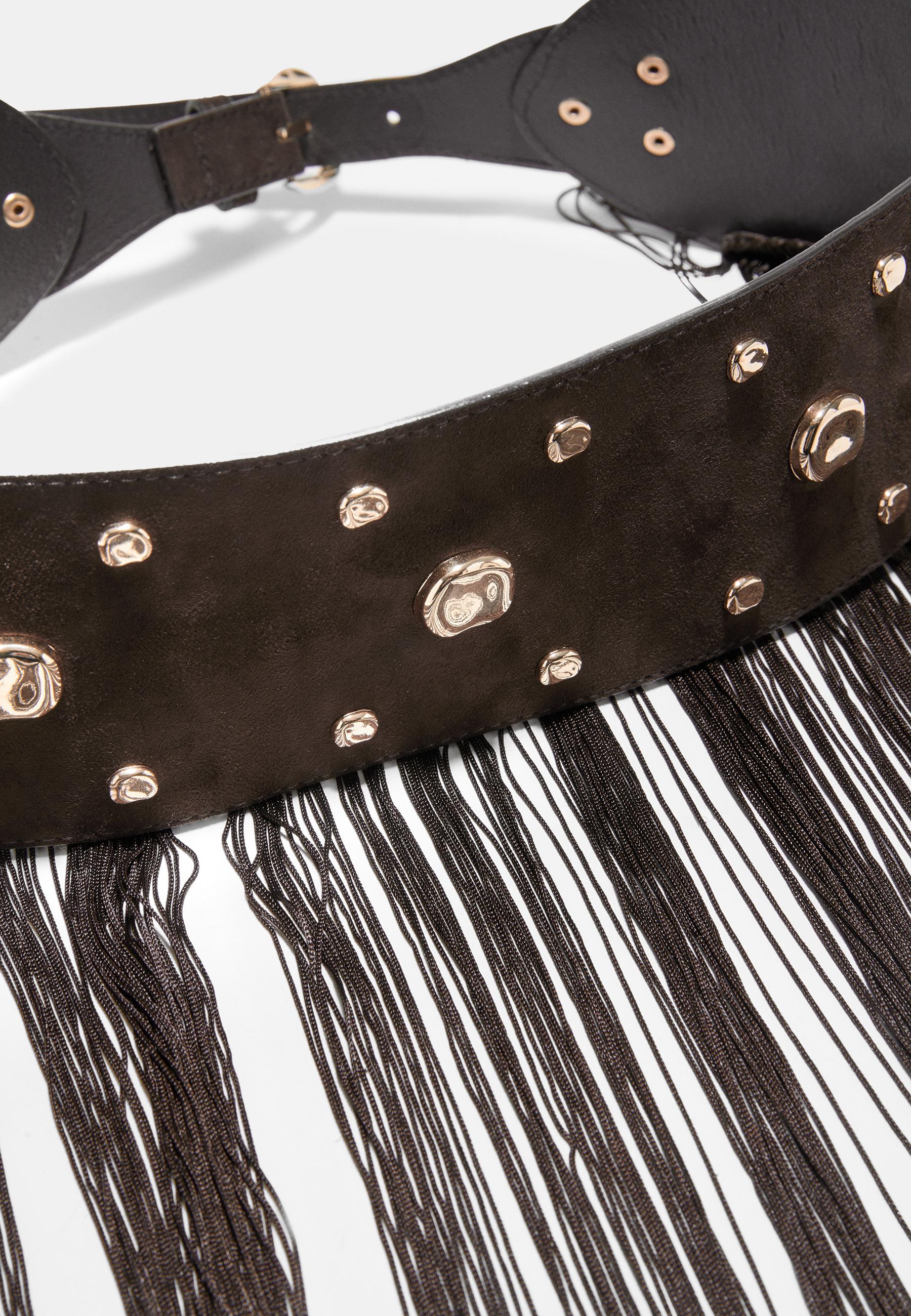 Fringed belt — Brown