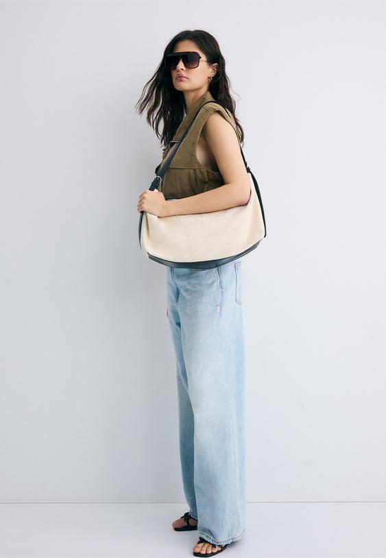 borsa a spalla in tela combinata