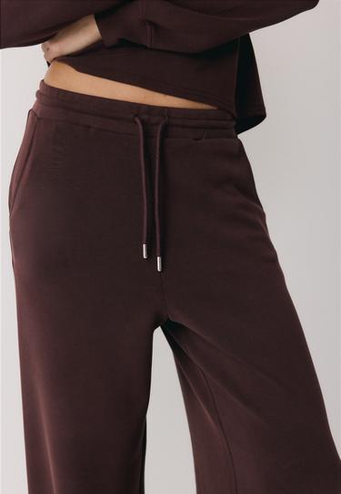 Soft-touch palazzo joggers — Brown 4
