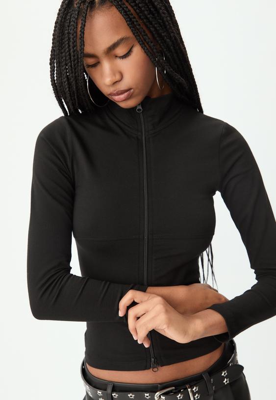 Stradivarius Double Zip T-Shirt Black M