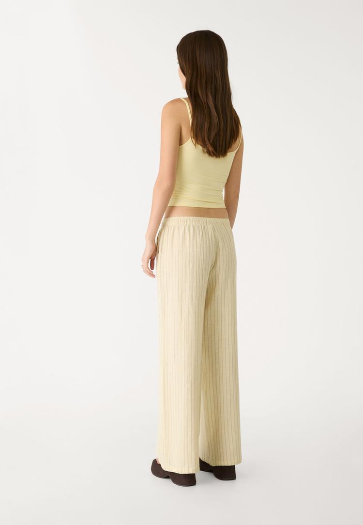 pantalon fluido con lino rayas