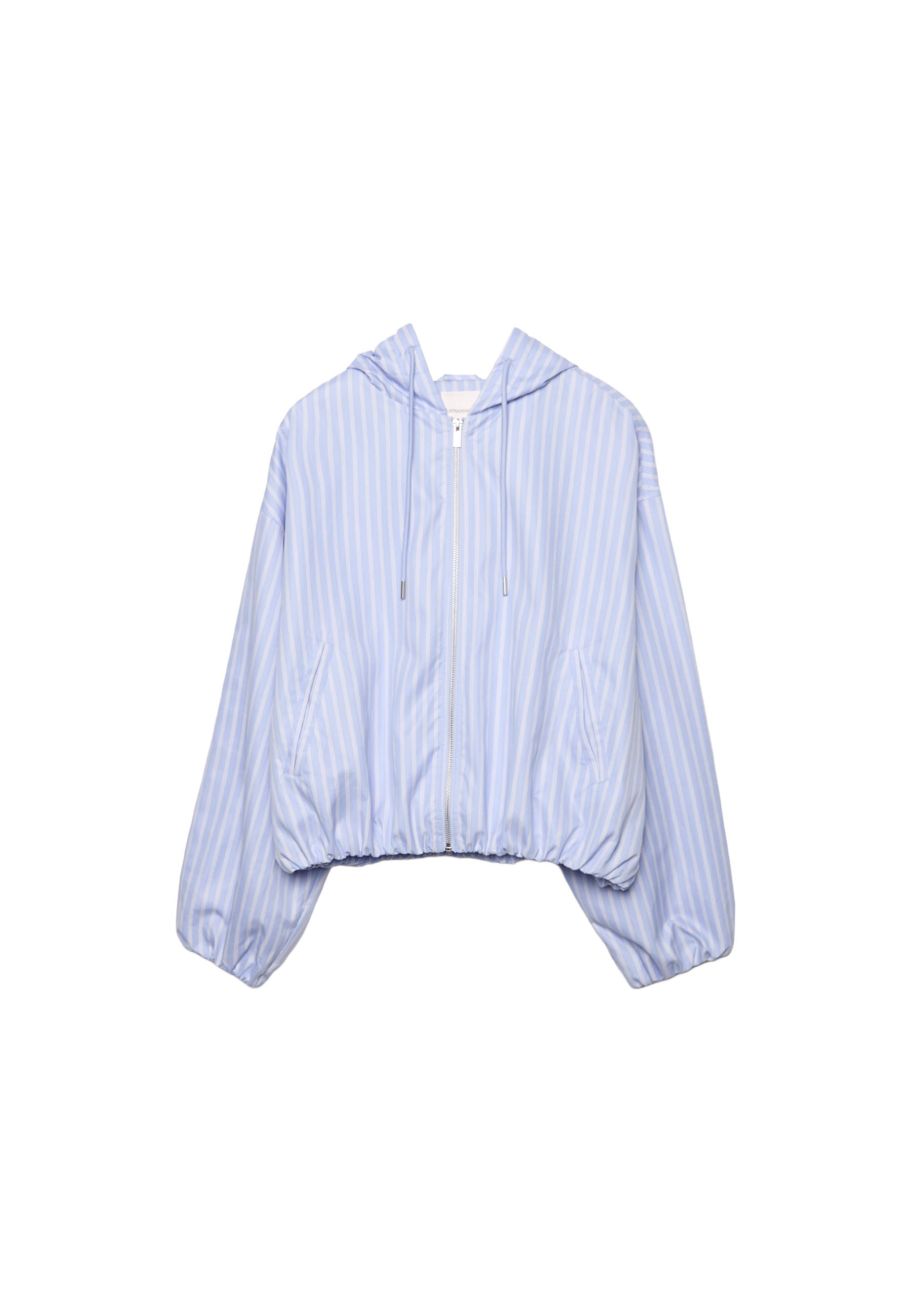 Basic striped nylon hooded jacket — Sky blue