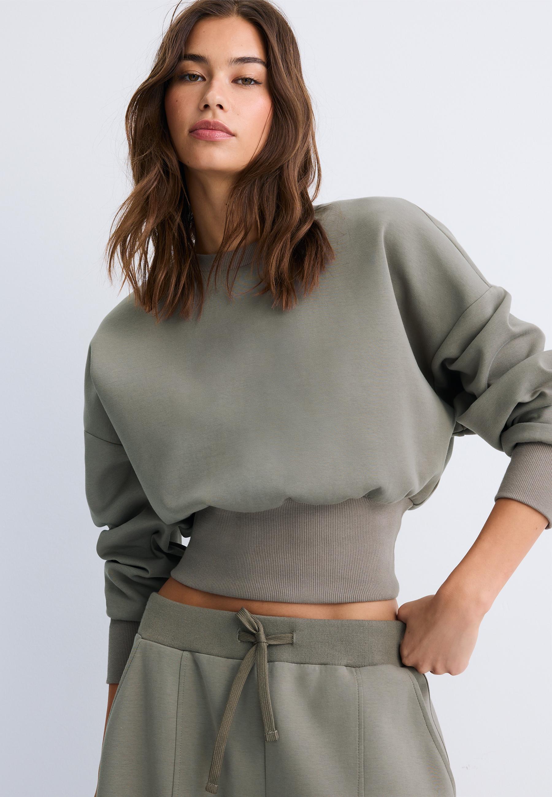 Cropped sweatshirt with wide waistband — Brown