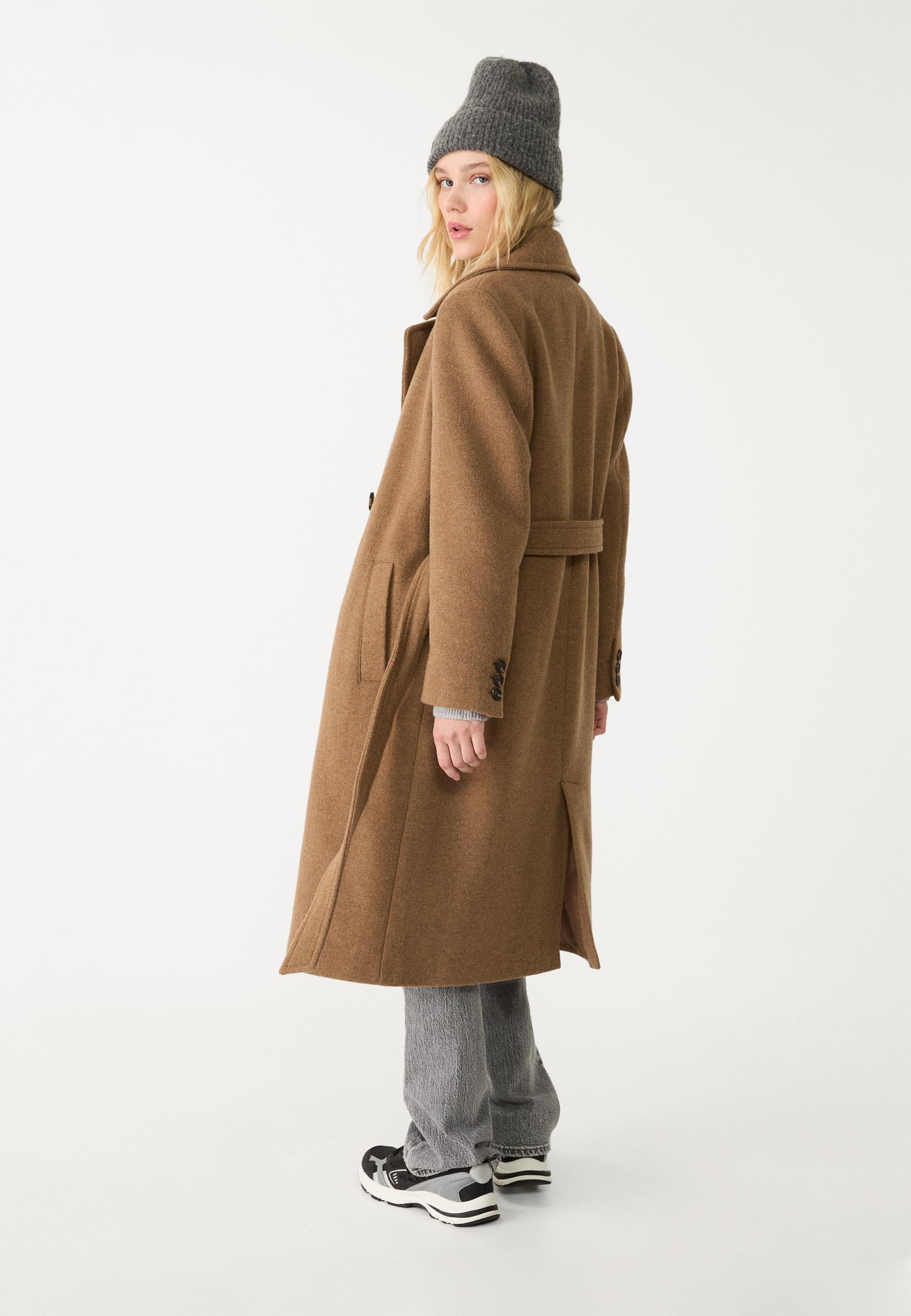 Felt texture coat with belt - Women's fashion | Stradivarius