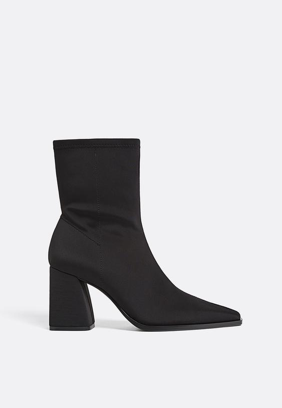 Stradivarius Neoprene-Effect High-Heeled Ankle Boots Black 7