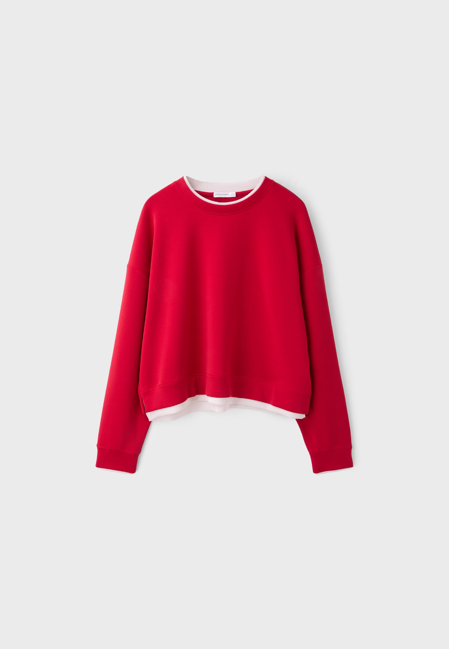 Stradivarius Yumuşak dokulu, kontrast bisiklet yaka sweatshirt görsel 5