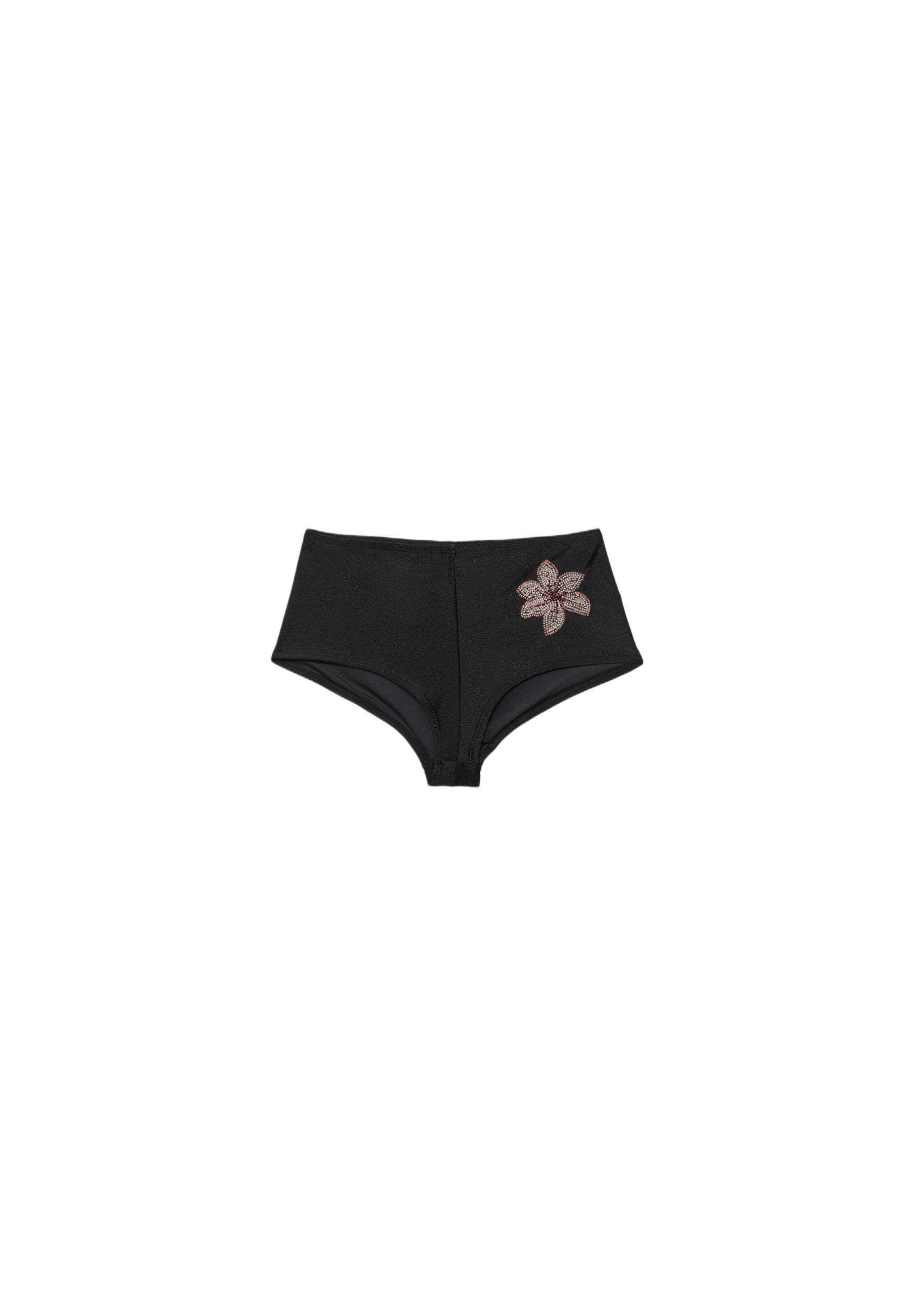 Embroidered flower hotpant bikini bottoms — Black