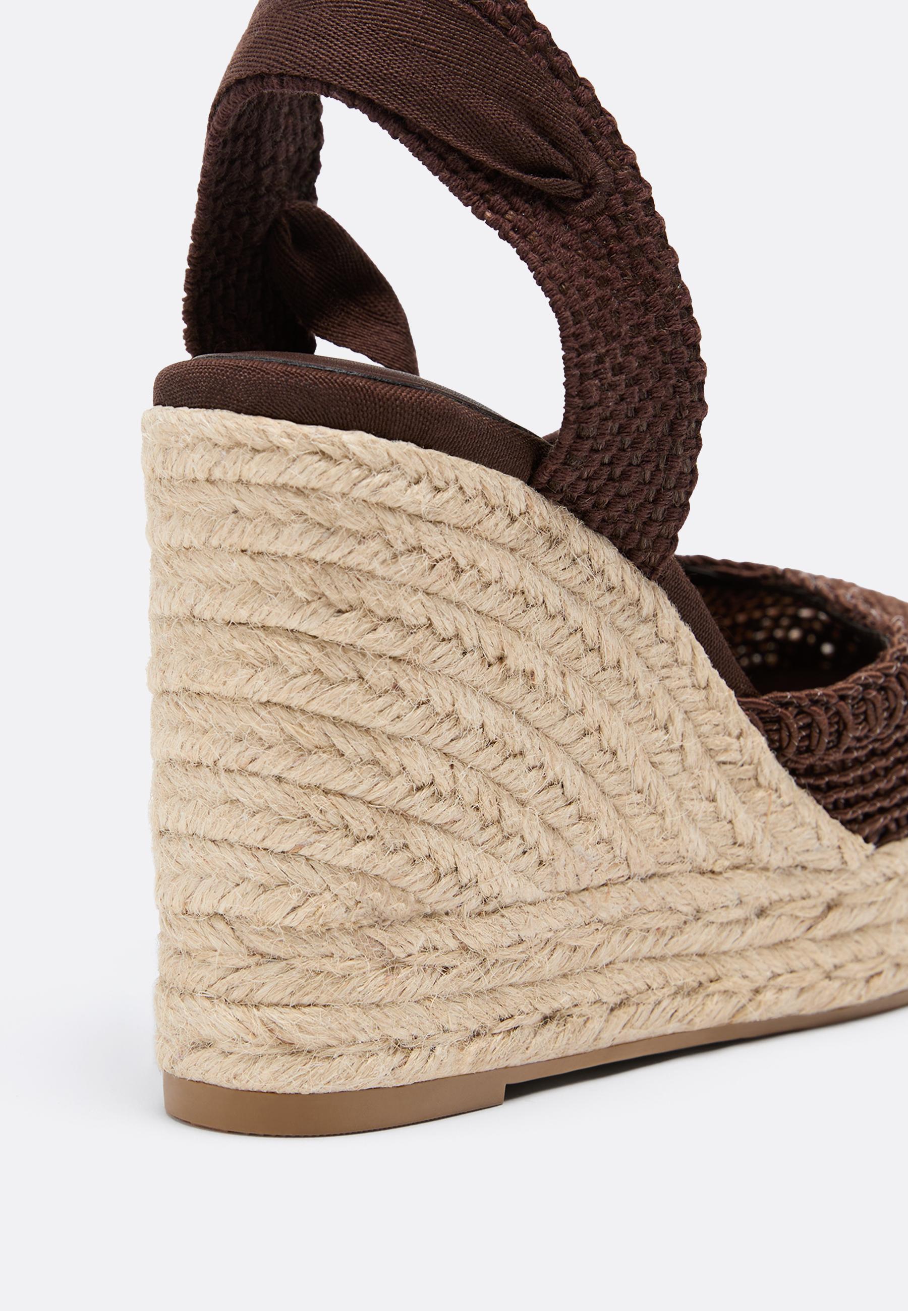 Lace-up jute platform wedges — BROWN