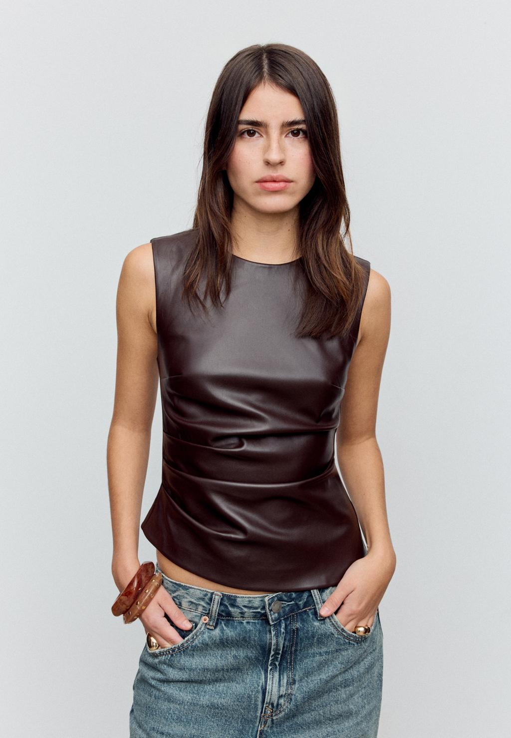 Sleeveless leather effect top