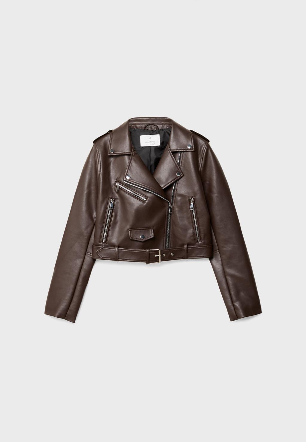 Cazadora biker con cinturón efecto piel