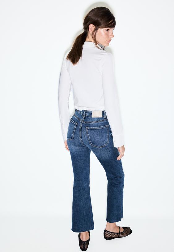 Stradivarius D78 Cropped Flared Jeans Medium Blue Denim 8