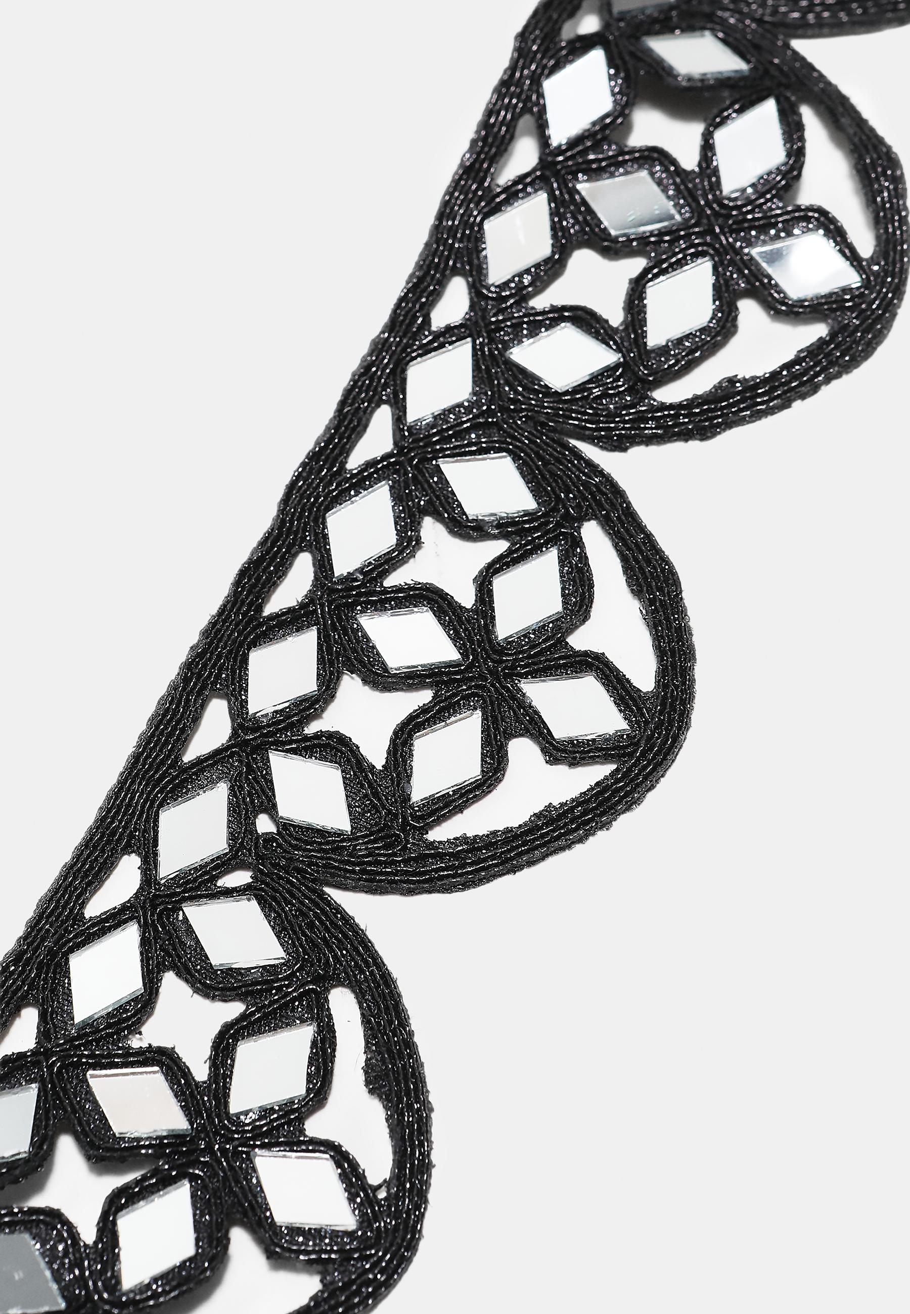 Scalloped mirror choker necklace — Black