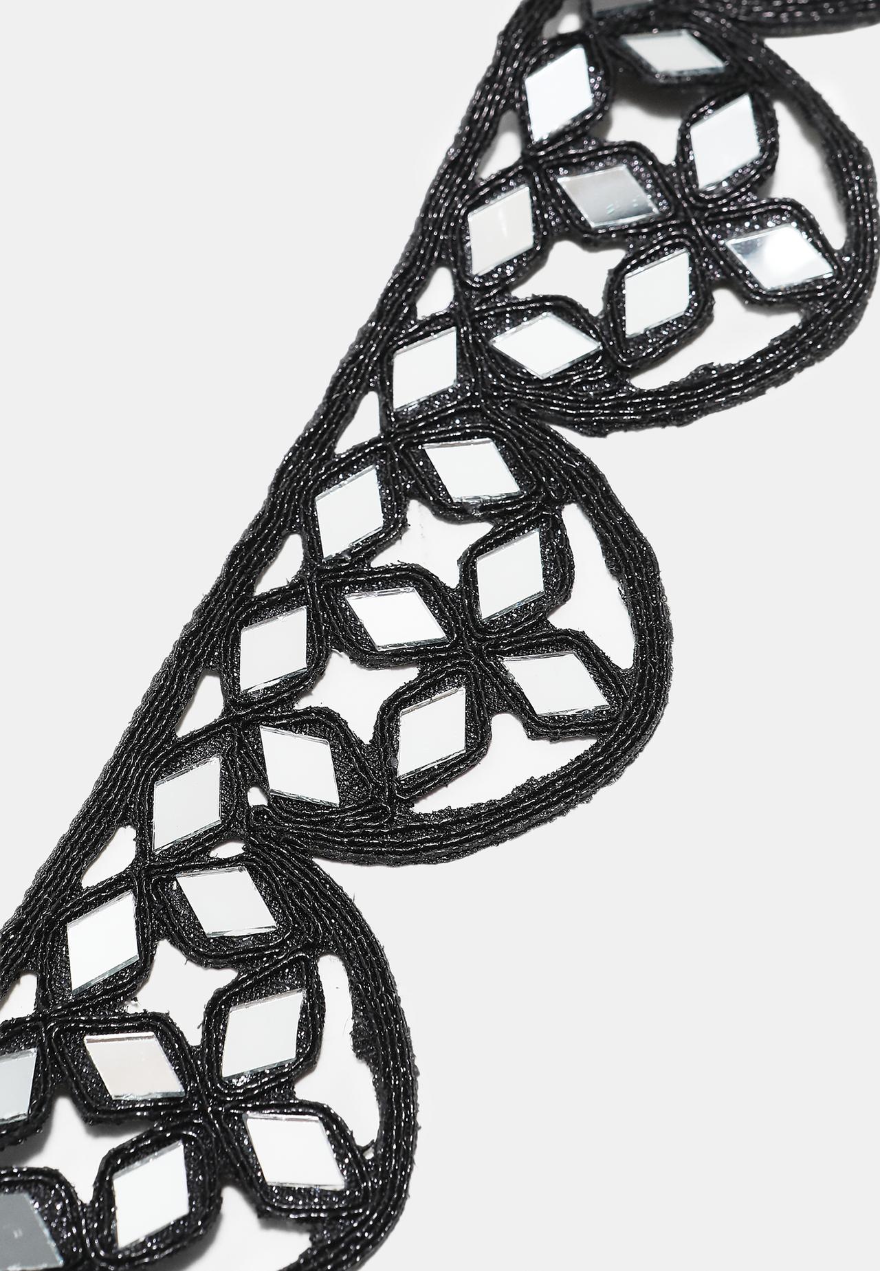 Wavy mirror choker necklace — Black